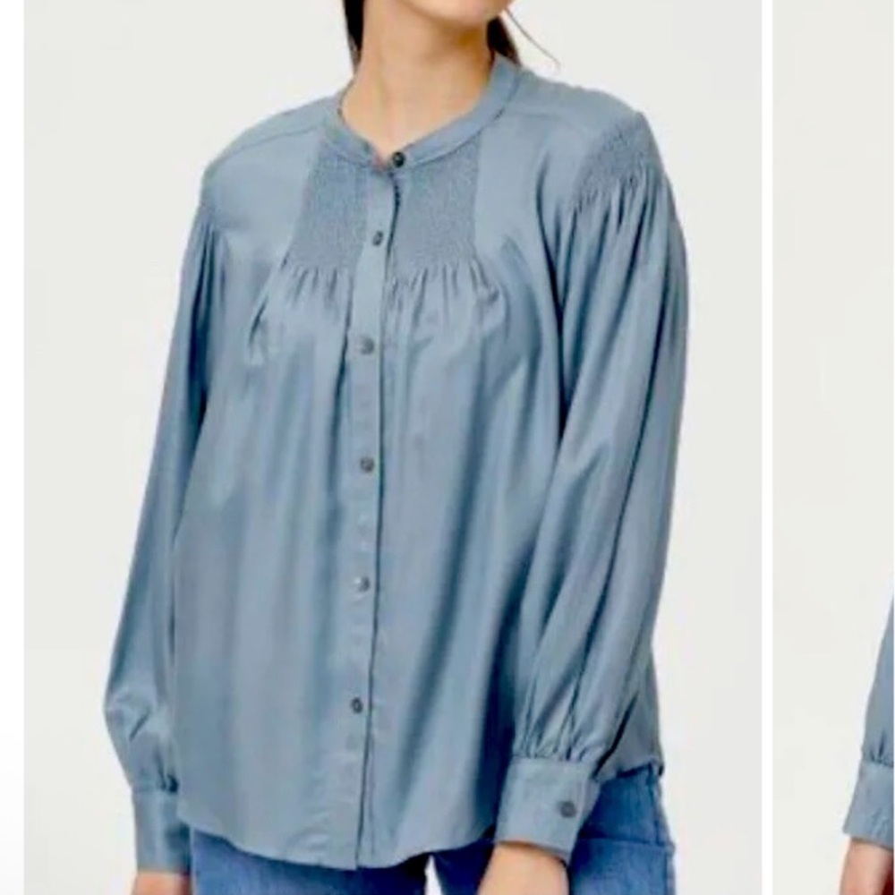 Rebecca Taylor twill blouse blue Size S long sleeve